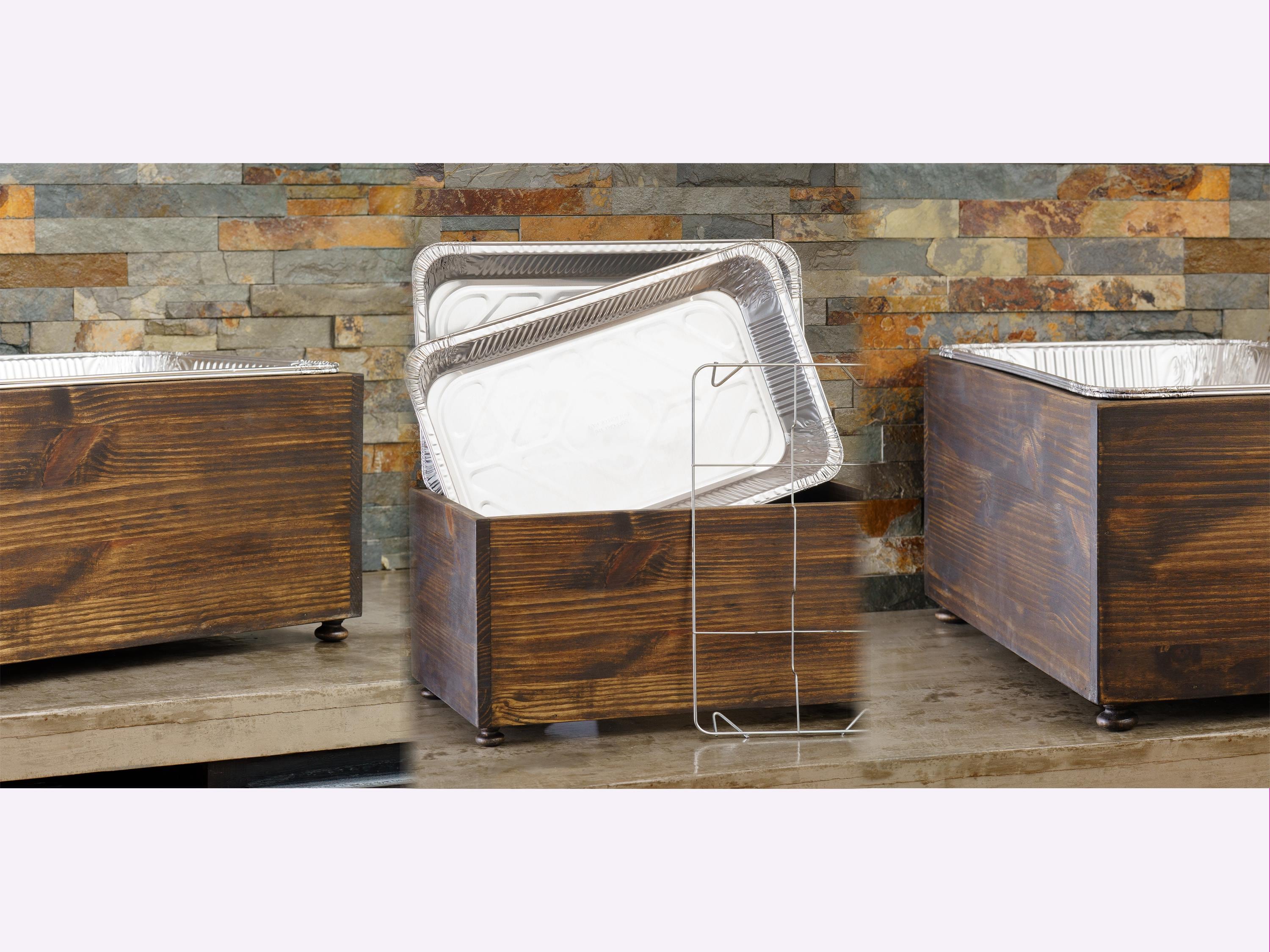 3 Pack of Full Size Wooden Chafing Pan & Rack Stands, Foil Pan