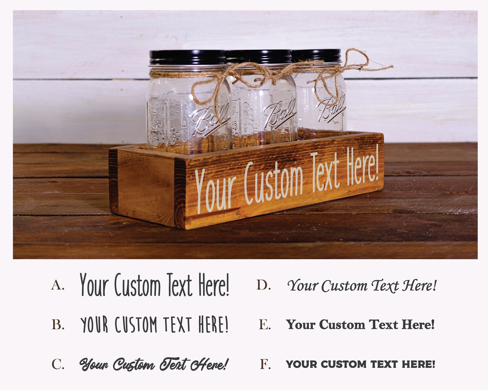 Personalized Three Jar Box / Custom Text Wooden Boxes Jars | Etsy