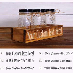 Personalized  Three Jar Box / Custom Text Wooden Boxes + Jars for Candy, Treats, Coffee, Hot Cocoa / Handmade Centerpiece, 30+ Colors