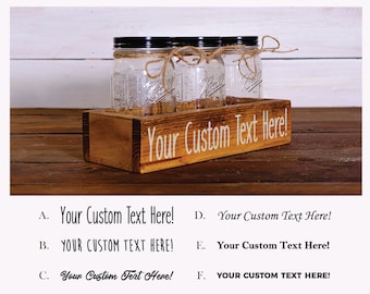 Personalized  Three Jar Box / Custom Text Wooden Boxes + Jars for Candy, Treats, Coffee, Hot Cocoa / Handmade Centerpiece, 30+ Colors