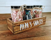 Special quot Papa 39 s Snacks quot Wooden Candy Bar Box w Mason Jars for Candy, Popcorn, Treats - Fun Gift - Farmhouse Kitchen Storage