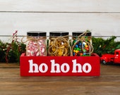 Cute Santa quot ho ho ho quot Wooden Candy Bar Box Mason Jars for Candy, Cookies, Treats, Fun Christmas Decor, Gift Box, Farmhouse Kitchen Storage
