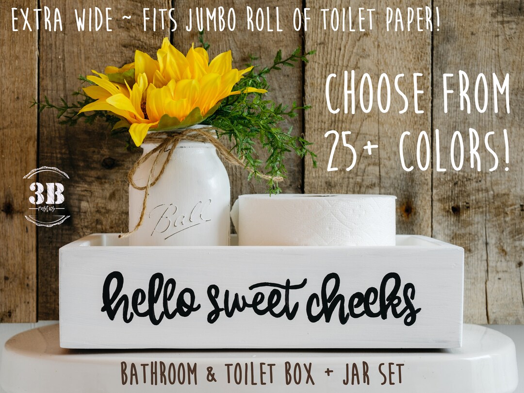 Hello Sweet Cheeks Jumbo Toilet Paper Holder, Farmhouse Bathroom Decor + Jar & Sunflowers, Cute Bathroom Storage Box, Funny Toilet Box - Etsy