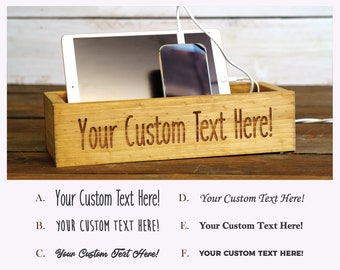 Custom Engraved Custom Text Wooden Phone Charging Box, Gift for Teacher Appreciation, Personalized Gift for Him, Gift for Her, Gamer Gift