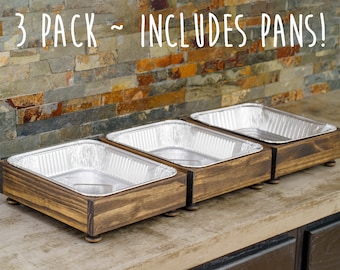 3 Pack of Disposable Foil Pan Holders, Party Set, Aluminum Disposable Tray Holders, Buffet Servers, Farmhouse Wedding Decor, Event Catering