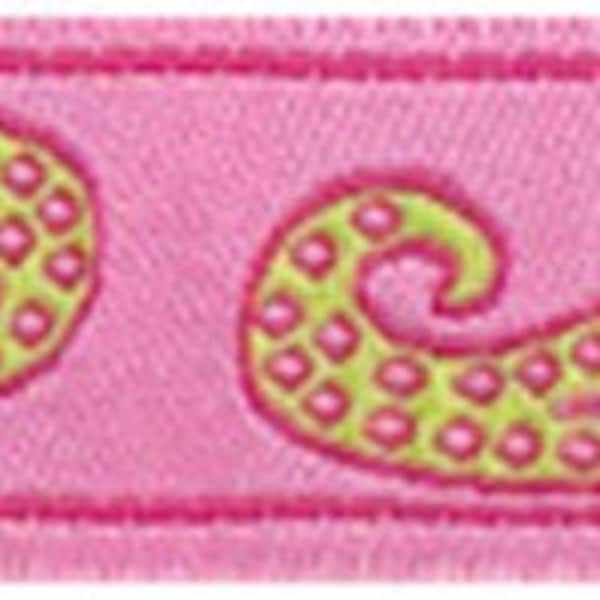 Paisley Design Ribbon 7/8” Wide Pink and Green made in France by Renaissance Ribbon RIB12909 5-12_16mm_col.4