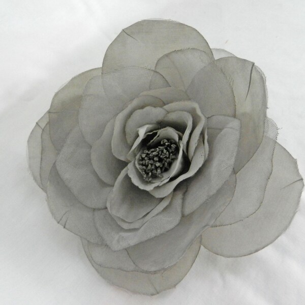 Large Grey Soft Organza 6" Flower with Pin Back perfect for Bridal Purses and Hats