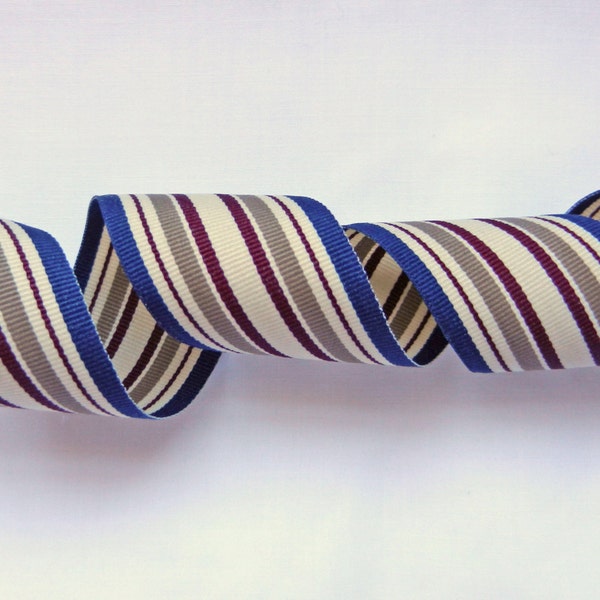 1 3/8" Striped Woven Grosgrain Ribbon in Navy Burgundy Tan and Cream...Best quality Renaissance Ribbon from France RIB35805