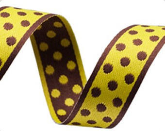 Polka Dot Ribbon  3/4" Wide Pistachio Green/ Brown Great for Hair Ribbons! Made in France Renaissance RIB28610