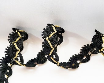 5/8" wide Black and Metallic Gold Picot Edge Passementerie Braid-Vintage from the 1980s-Lat0105