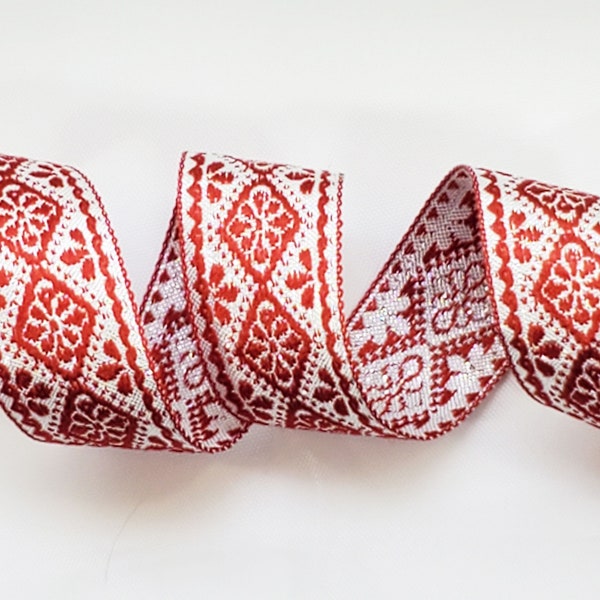 Metallic Ribbon Silver and red- Retro Glamour  Look-1" Wide-Sold by the Yard- Vintage LAT20802