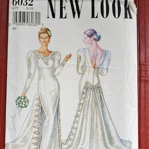 Vintage New Look Pattern 6032 1980s Bridal and Ball Gown size 8-18 Bust 31 1/2&quot;-40&quot; Discontinued 2 complete patterns Unused factory folded
