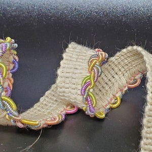 Multi-colored Ombre Twisted Edging on Linen Gimp Base-Vintage-Great for Upholstery, Dresses, Purses and Hats- LAT128