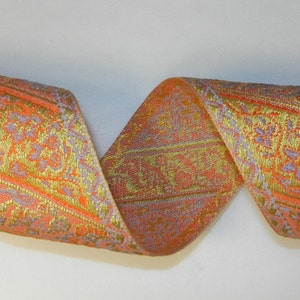 Or Lavendar et Orange 1 7/8 » Diagonal Stripe Ruban Jaquard Tissé Fabriqué en France Renaissance LAT42602 41835 col 40