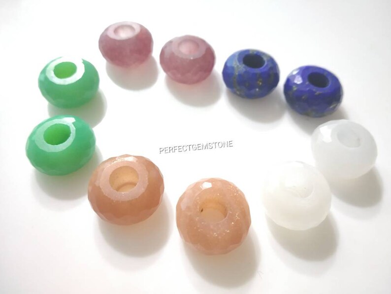 Natural Gemstone Fancy Stylist Rondelle Big Hole Loose Beads 10 Pcs 14X8 MM 5 MM hole