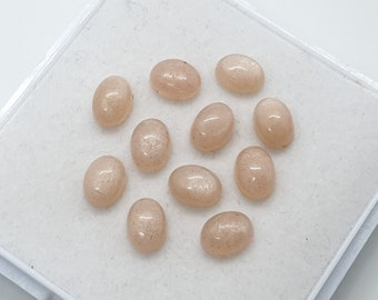 5 Pcs. Lot, Natural Peach Moonstone Gemstone, AAA+ Quality Oval Shape Cabochon Moonstone Gemstone, 7X5MM Smooth Cabochon Moonstone Gemstones