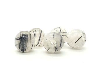 Natural Black Rutile European Style Beads, Round Shape Smooth Black Rutile Beads, Black Rutile Beads For Charms/Bracelet/Pendant, 12MM, 1Pc