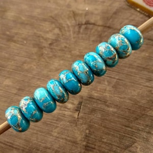 Natural Copper Blue Turquoise Fancy Stylist Rondelle Big Hole Loose Beads 1 Pcs 14X8 MM 5 MM hole image 4