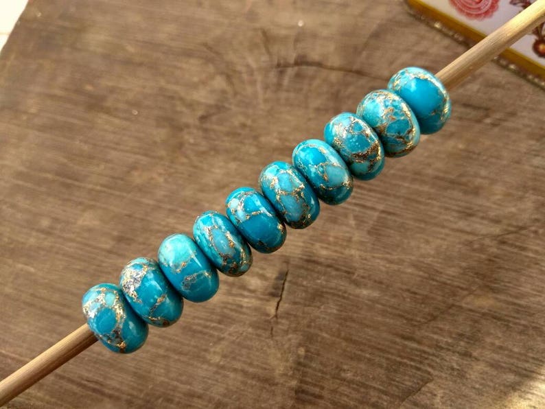 Natural Copper Blue Turquoise Fancy Stylist Rondelle Big Hole Loose Beads 1 Pcs 14X8 MM 5 MM hole image 4