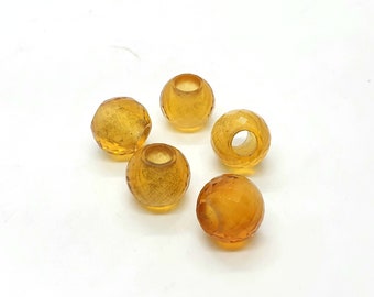 5Pcs, Yellow Hydro European Style Classic Beads, Round Shape Faceted Yellow Hydro Beads, Yellow Hydro Bead For Charm/Bracelet/Necklace, 12MM