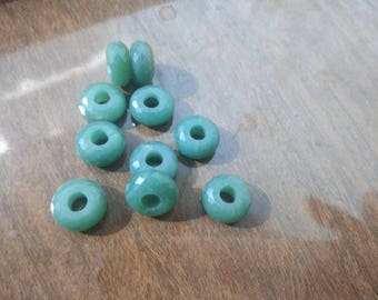 Natural Green Jade Gemstone Fancy Stylist Rondelle Big Hole Loose Beads 5 Pcs 14X8 MM 5 MM hole