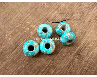 Natural Copper Blue Turquoise Fancy Stylist Rondelle Big Hole Loose Beads 5 Pcs  14X8 MM 5 MM hole