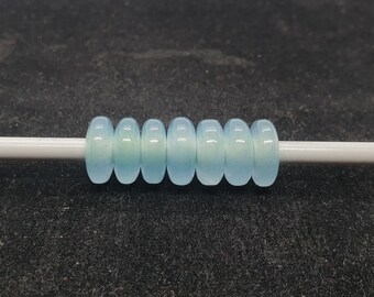 7Pc,Light Blue Jade European Style Spacer Beads,Rondelle Shape Smooth Blue Jade Beads,Jade Beads For Charms/Bracelet/Necklace/Pendant,14X6MM