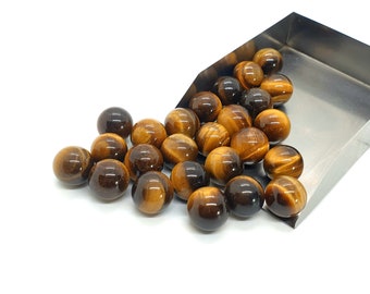 5Pcs, Natural Tiger's Eye Smooth European Balls, Round Shape Smooth Tiger's Eye Beads, Tiger's Eye Beads For Charms/Bracelet/Necklace, 12MM