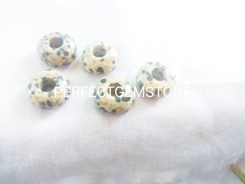 Natural Dalmatian Jasper Gemstone Fancy Stylist Rondelle Big Hole Loose Beads 1 Pcs 14X8 MM 5 MM hole