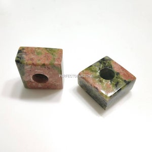 Naturale Unkite Jasper pietre dure fantasia Stylist Piazza casella Rondelle grande foro Loose perline 2 pz foro 5 MM 14 X 8 MM
