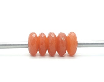 Lote de 5 piezas, piedras preciosas de jade de color naranja oscuro cuentas de agujero grande de estilo europeo, cuentas facetadas de Rondelle, piedra preciosa de jade perforada, cuentas de agujero de 5 MM, 14X8MM