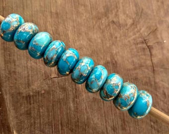 Natural Copper Blue Turquoise Fancy Stylist Rondelle Big Hole Loose Beads 10 Pcs  14X8 MM 5 MM hole