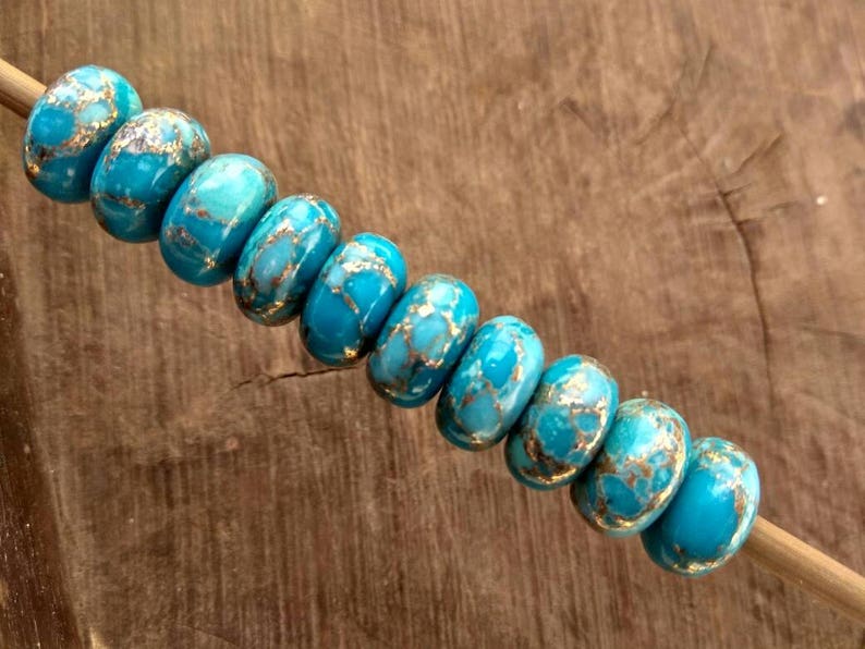 Natural Copper Blue Turquoise Fancy Stylist Rondelle Big Hole Loose Beads 1 Pcs 14X8 MM 5 MM hole image 2