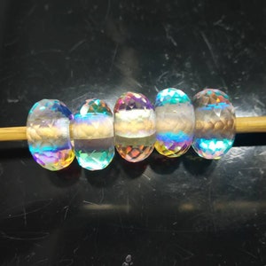 Rainbow Glass Gemstone Fancy Stylist Rondelle Big Hole Loose Beads 5 Pcs 14X8 MM 5 MM hole