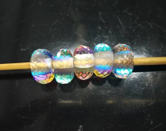 Rainbow Glass Gemstone Fancy Stylist Rondelle Big Hole Loose Beads 5 Pcs 14X8 MM 5 MM hole