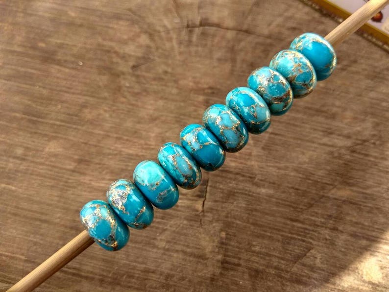 Natural Copper Blue Turquoise Fancy Stylist Rondelle Big Hole Loose Beads 1 Pcs 14X8 MM 5 MM hole image 5