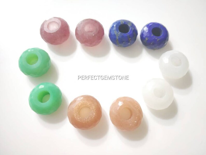 Natural Gemstone Fancy Stylist Rondelle Big Hole Loose Beads 10 Pcs 14X8 MM 5 MM hole