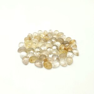 Lotto 5 pc, pietra preziosa rutile dorata naturale, gemma di rutilo dorato di qualità AAA, cabochon di rutilo d'oro a forma di pera, rutilo dorato liscio, 9X6MM