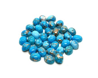 5Pc,Natural Blue Copper Turquoise Cabochon Gemstone,Oval Shape Smooth Turquoise Cabochons,Copper Turquoise For Rings/Bracelet/Earrings,8X6MM