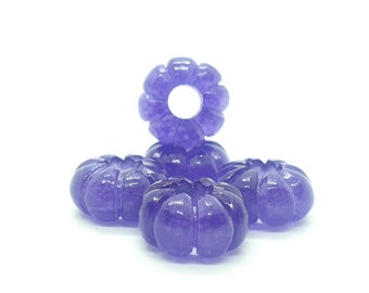 Light Purple Jade Gemstone European Style Large Hole Beads, Rondelle Carved Pumpkin Beads, Drilled Gemstone, 5MM Hole Beads,14X8MM, 1Pc