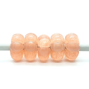 5Pcs Lot, Peach Jade Gemstone European Style Large Hole Beads, Rondelle Carved Pumpkin Beads, Drilled Jade Gemstone, 5MM Hole Beads, 14X8MM