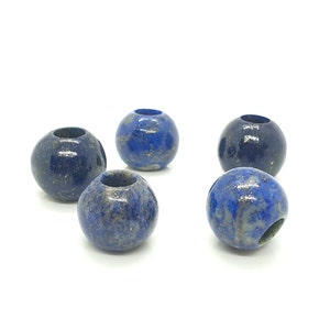 5Stk, Natürliche Lapis Lazuli European Large Hole Beads,Runde glatte Lapis Lazuli Big Hole Perlen,Europäische Perlen für Charms/Armband/Schmuck,12MM
