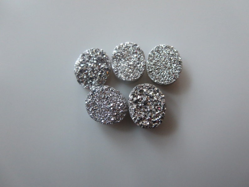 5 Pcs Oval 11X9 mm Silver Druzy Stone Agate
