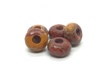 5Pcs, Natural Green Jasper European Style Classic Beads, Rondelle Shape Faceted Jasper Beads, Jasper Cut Beads For Charms/Bracelet, 14X8MM