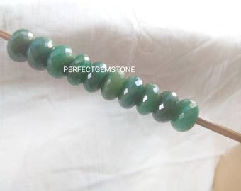 Natural Green Jade Gemstone Fancy Stylist Rondelle Big Hole Loose Beads 10 Pcs 14X8 MM 5 MM hole