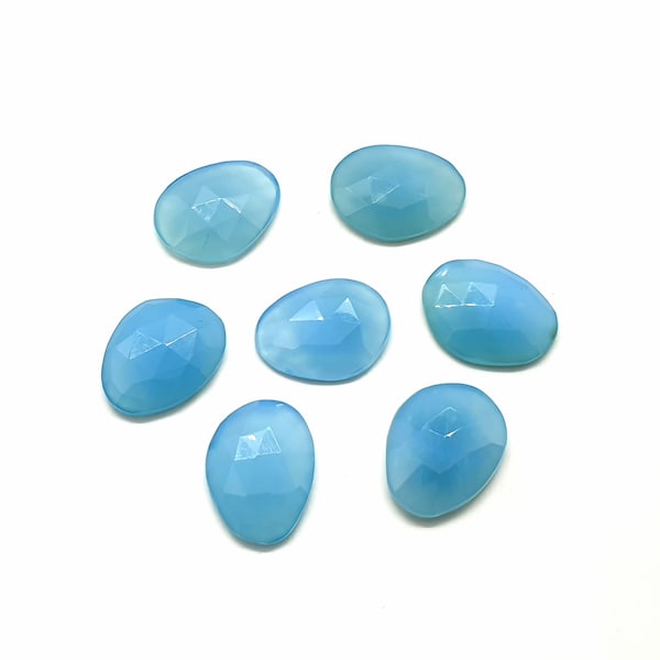 Natural Blue Chalcedony Gemstone, AAA+ Quality Blue Chalcedony, Uneven Shape Flat Rose Cut Blue Chalcedony, Excellent Cut Blue Chalcedony