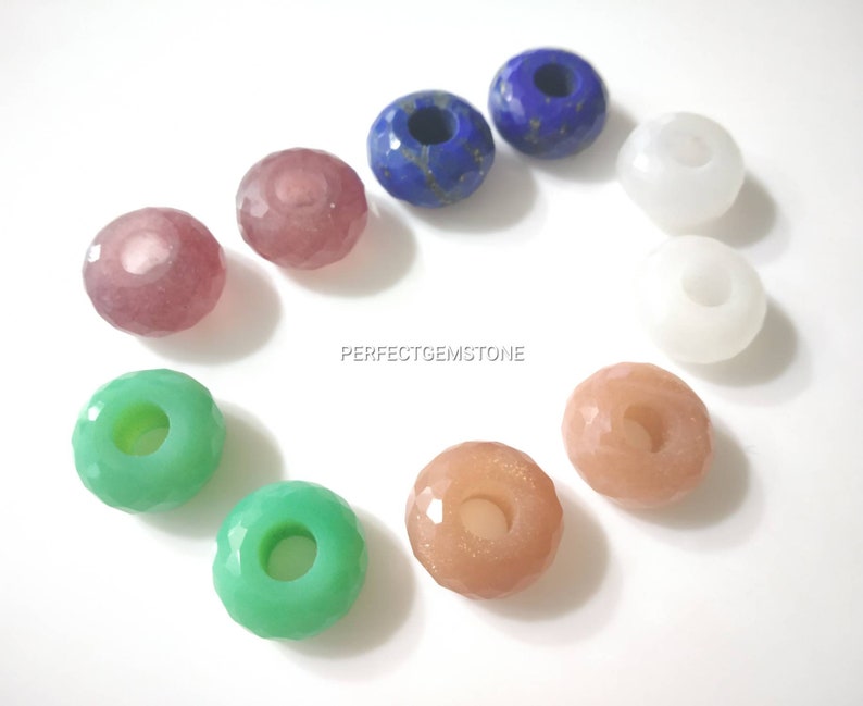 Natural Gemstone Fancy Stylist Rondelle Big Hole Loose Beads 10 Pcs 14X8 MM 5 MM hole