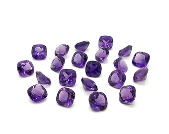 Lote de 5 piezas, piedra preciosa de amatista púrpura natural, amatistas púrpuras de calidad AAA +, amatistas facetadas en forma de cojín cuadrado, piedra de nacimiento de febrero, 6MM