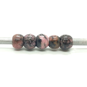 5Pcs, Natural Rhodonite Gemstone, European Style Large Hole Beads, 10MM Round Smooth Rhodonite Beads, European Beads For Necklace/Charms