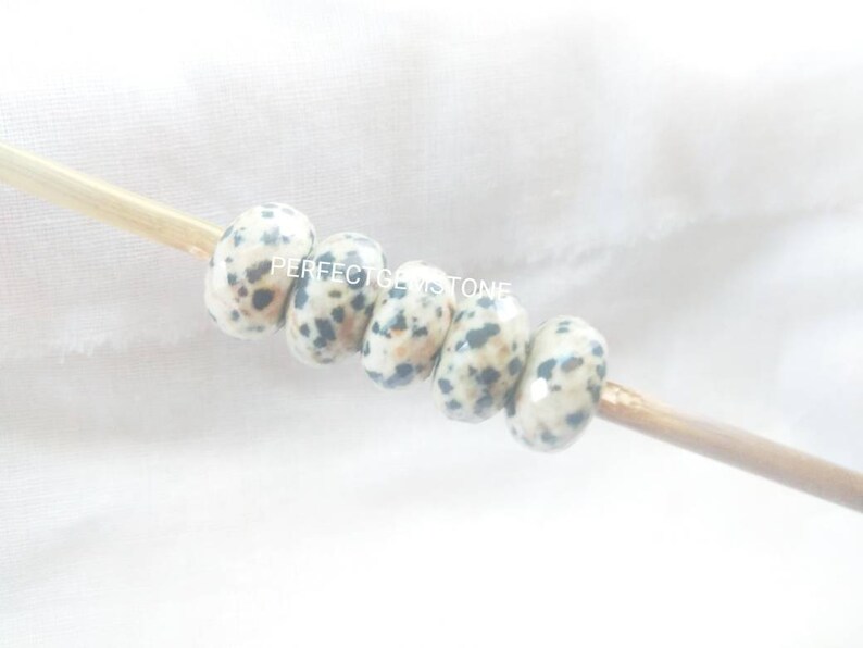 Natural Dalmatian Jasper Gemstone Fancy Stylist Rondelle Big Hole Loose Beads 1 Pcs 14X8 MM 5 MM hole